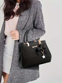 女士手提包，PU皮革拉链托特包，蝴蝶吊坠斜挎包，礼品 - 彩色 - 查看 4