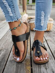 Dép đế bần mềm mại thoải mái chống trượt thanh lịch thời trang có thể điều chỉnh 4 mùa ngoài trời dành cho nữ, thích hợp cho tiệc tùng, kỳ nghỉ và mặc hàng ngày - màu đen - Xem 2