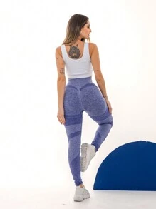 Calça Legging Esportiva Academia Levanta Bumbum Sem Costura Cintura Alta C25 - Azul - Visão 9