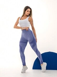 Calça Legging Esportiva Academia Levanta Bumbum Sem Costura Cintura Alta C25 - Azul - Visão 6