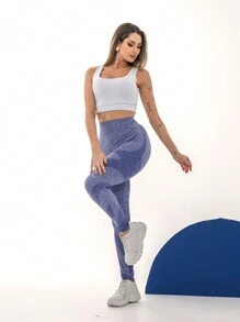 Calça Legging Esportiva Academia Levanta Bumbum Sem Costura Cintura Alta C25 - Azul - Visão 7