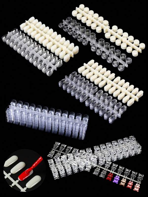 120/240PCS Pack False Nail Tips Color Card Practice Display Showing Shelf Tools Manicure DIY Nail Display Nail Art Practice Tool,Transparent And Natural Colors,Round, Square, Droplet Shaped,Suitable For Beginners To Practice