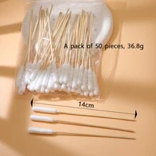 宠物耳朵清洁器50支14CM清洁棉签棒用于耳朵头部清洁一次性竹柄单头清洁棉签