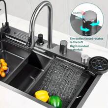 Black Kitchen Sink - Embedded Workstation, 304 Stainless Steel Waterfall Sink, Nano Coating, Perfect Integration Of Aesthetic Experience, Durability, And Versatility - 29.5''*17.5''*8'' - View 4