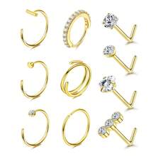 DAILI 14K镀金双环鼻钉，女士20G鼻钉，低过敏性鼻/身体穿刺饰品，1.5mm、2mm、2.5mm、3mm CZ - 金黃色 - 查看 13