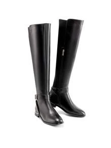 Women 2024 New Knee-High Boots With Metal Buckle Decor Side Zipper Closure, Versatile High Shaft Riding Boots With Round Toe And Chunky Heel For Autumn/Winter - màu đen - Xem 4