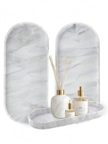 梳妆台托盘 - 2 包大号硅胶托盘，9.8 英寸 X 4.3 英寸防碎梳妆台托盘、小饰品托盘、马桶水箱托盘、厨房台面肥皂托盘、香水整理托盘、珠宝、蜡烛、化妆品整理器、女士礼物、桌面存储、书桌整理、Byoma 护肤品、梳妆台化妆品、组织、假日海滩、浴室系列、卧室系列、大容量 - 彩色 - 查看 2