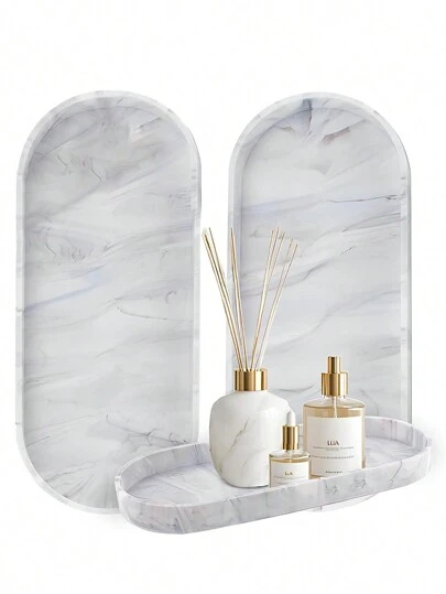 梳妆台托盘 - 2 包大号硅胶托盘，9.8 英寸 X 4.3 英寸防碎梳妆台托盘、小饰品托盘、马桶水箱托盘、厨房台面肥皂托盘、香水整理托盘、珠宝、蜡烛、化妆品整理器、女士礼物、桌面存储、书桌整理、Byoma 护肤品、梳妆台化妆品、组织、假日海滩、浴室系列、卧室系列、大容量