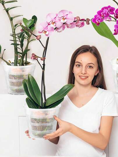 1/3/5 piezas Macetas para orquídeas de plástico transpirable para prevenir el pudrimiento, contenedor hidropónico, macetas de escritorio para plantas y flores en maceta