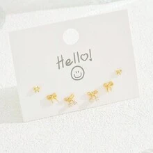 1 套女士耳环套装，蝴蝶结铜锆石设计耳钉，优雅百搭，送给女朋友的完美礼物，适合日常服装、婚礼和派对 - 彩色 - 查看 3