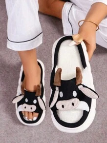 Pantuflas,Zapatillas lecheras de dama cómodas y lindas,Women Home Slippers,Women Cow Design Novelty Slippers, Preppy Indoor Home Slippers,4-Season Linen Slippers For Women, Cute Cow Print, Unisex Slip-Resistant Thick Bottom, Spring & Autumn Linen Sandals - Negro - Ver 2