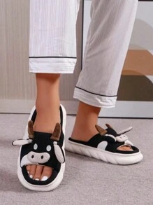 Pantuflas,Zapatillas lecheras de dama cómodas y lindas,Women Home Slippers,Women Cow Design Novelty Slippers, Preppy Indoor Home Slippers,4-Season Linen Slippers For Women, Cute Cow Print, Unisex Slip-Resistant Thick Bottom, Spring & Autumn Linen Sandals - Negro - Ver 5