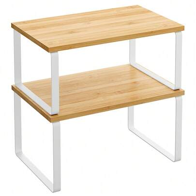 SONGMICS Scaffale Portaspezie, Set di 2 Organizzatori da Cucina Espandibili, Scaffale da Cucina Impilabile, Metallo e Legno Ingegnerizzato, Bianco Nuvola e Beige Naturale/Nero Inchiostro e Beige Naturale, Ritorno a Scuola