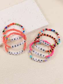 Customizable Candy Color Seed Bead Bracelet, Handmade Letter Bead Customizable Name, Slogan, Location, Date, Album Name, Concert Merchandise, Suitable For Birthday, Valentine's Day, Anniversary Celebration, Gift For Dad, Mom, Girlfriend, Boyfriend, Friends