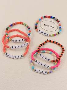 Customizable Candy Color Seed Bead Bracelet, Handmade Letter Bead Customizable Name, Slogan, Location, Date, Album Name, Concert Merchandise, Suitable For Birthday, Valentine's Day, Anniversary Celebration, Gift For Dad, Mom, Girlfriend, Boyfriend, Friends