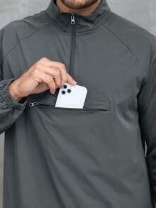 tooluck Men's Casual Quarter Zip Pullover-Athletic Windbreaker Lightweight Jackets Hiking Golf For Men Mock Neck With Pockets - 灰色 - 查看 2