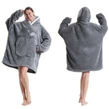 Wearable Blanket Hoodie For Women And Men, Hooded Blanket For Adults Fluffy Plush Blanket Sweatshirt Warm Cozy Gifts For Mom Christmas And New Year Gifts Popular Choice French Hooded Thick Velvet Casual Robe Outdoor Winter Clothes, Lazy Hoodie - Wearing blanket - Adult 90cm - Light gray - USA - View 4