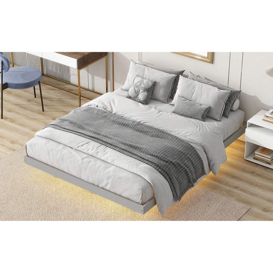 GOODSILO Modern Queen Size Floating Bed With Underbed LED Lighting In