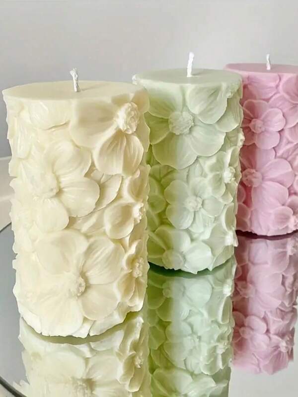1pc Cylinder Embossed Flower Silicone Mold Candle Making DIY Crystal Resin Pendant Aromatherapy Candle Mold, Home Decoration For Valentine's Day
