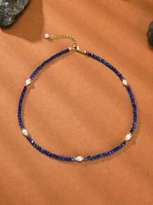 1 chiếc vòng cổ choker bằng pha lê tự nhiên và ngọc trai mạ vàng 18K dành cho nữ - Nhiều màu - Xem 15