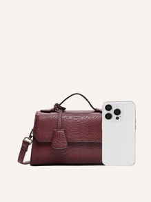 VANESSA MAY 1pc Lightweight Solid Color Snake Skin Texture Handbag/Crossbody Bag, Casual Commute Or Business Use, Accessory, Suitable For Autumn/Winter, Holidays And Gift