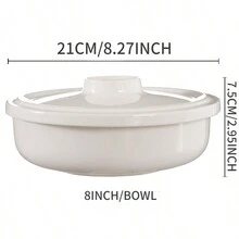 1 套带盖陶瓷宫廷风格饭碗，6/7/8 英寸白色陶瓷沙拉/面条/水果/汤/肉碗，可微波炉加热，白色瓷餐具，适合家庭厨房用餐、节日准备 - 白色 - 查看 11