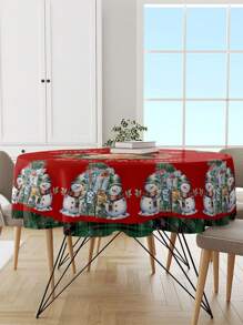 1pc Customized Round Tablecloth, Merry Christmas Tablecover, Christmas Theme Tablecloth, Elegant Christmas Tabletop Decor, 59*59IN Round Tablecloth, Holiday Tabletop Decor Fabric, Home Decor, Christmas Decoration, Gift