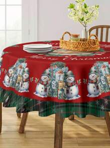 1pc Customized Round Tablecloth, Merry Christmas Tablecover, Christmas Theme Tablecloth, Elegant Christmas Tabletop Decor, 59*59IN Round Tablecloth, Holiday Tabletop Decor Fabric, Home Decor, Christmas Decoration, Gift
