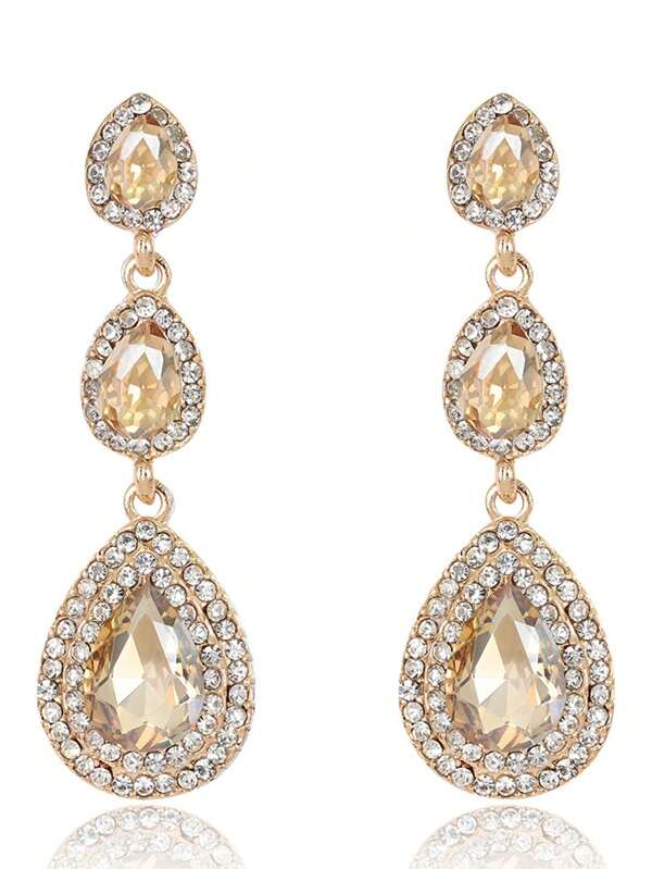1 paire de boucles d'oreilles vintage avec 3 gouttes d'eau en cristal, convenant pour les femmes pour les anniversaires, mariages, soirées de gala, vacances et accessoires