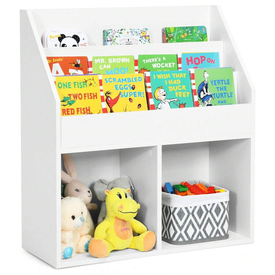 Homasis Kids Wooden Bookshelf Bookcase Children Toy Storage Cabinet Organizer - White - View 1
