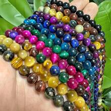 Natürliche Tigeraugen Perlen in Lila, Grün, Blau und Gold, runde Perlen zum Selbermachen von Armbändern und Halsketten für die Schmuckherstellung, 15 Zoll Strang, 6/8/10/12mm