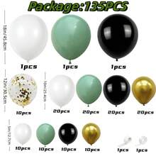 135 个绿色、黑色和白色气球花环套装，各种尺寸金色、白色、绿色和黑色乳胶气球派对装饰，适用于毕业典礼、生日、足球比赛 - 彩色 - 查看 2