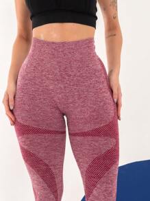 Seamless High Waist Butt Lifting Leggings Gym Sports Pants C25 - 酒紅色 - 查看 5