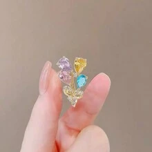 1 件小花束胸针，带闪亮水钻，适合女士连衣裙、外套和毛衣装饰配饰 - 金色 - 查看 4