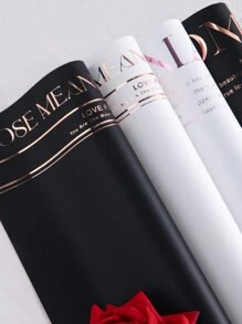 Valentinstag Gold Folie minimalistisches Blumen Geschenkpapier, wasserfestes Kraftpapier mit englischem Buchstaben Blumenmuster für Blumenstrauß Verpackung, Schulanfang, Valentinstag