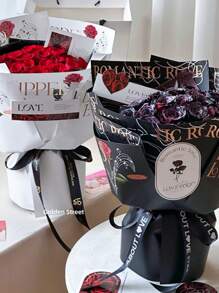 Valentinstag Gold Folie minimalistisches Blumen Geschenkpapier, wasserfestes Kraftpapier mit englischem Buchstaben Blumenmuster für Blumenstrauß Verpackung, Schulanfang, Valentinstag