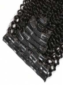 Kinky Curly Clip Ins Human Hair Extensions Natural Color 8Pcs/Set Human Hair Clip Extensions Full Head For Women - SNatural - View 3