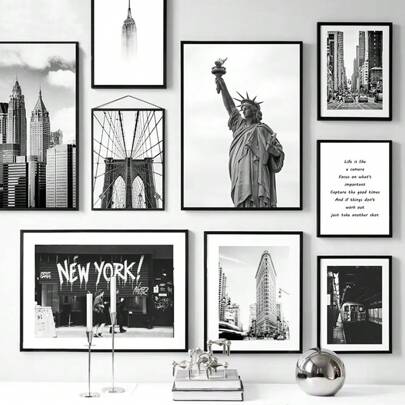 1pc Wall Arts Posters Optional Frame New York City Canvas Prints Statue Of Liberty Posters And Prints Black And White Wall Art Pictures Living Room Decoration Poster Vintage Travel, Wall Art With Frame