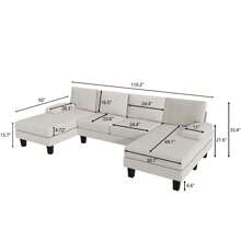 Sectional Sofa Couches For Living Room, U Shaped Modular Sectional Sofa, Convertible Sofa Bed 6 Seats Sectional Sleeper Sofa Comfy Couch With Adjustable Backrest - Beige - View 7
