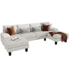 Sectional Sofa Couches For Living Room, U Shaped Modular Sectional Sofa, Convertible Sofa Bed 6 Seats Sectional Sleeper Sofa Comfy Couch With Adjustable Backrest - Beige - View 8