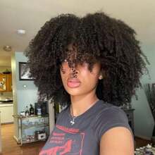 Brazilian Afro Kinky Curly Human Hair Wig With Bangs 180% Density Natural Black Color Glueless Short Afro Curly Human Hair Machine Made Wig For Women Daily Use - Natural Black - View 4