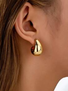 1 Pair Minimalist Gold Water Drop Stud Earrings, Thick Style For Women - Gold - View 1