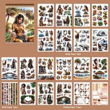 20 hojas Libro de pegatinas vintage de gran tamaño, conjunto de pegatinas de doble material a prueba de agua de washi y PET para manualidades, decoración de fiestas y vacaciones