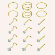 DAILI 14K镀金双环鼻钉，女士20G鼻钉，低过敏性鼻/身体穿刺饰品，1.5mm、2mm、2.5mm、3mm CZ - 金黃色 - 查看 14