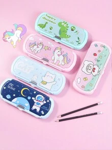 创意多功能文具盒带白板适合中小学生，可爱优质双层大容量铅笔盒卡通设计适合男孩女孩 - 多色 - 查看 1