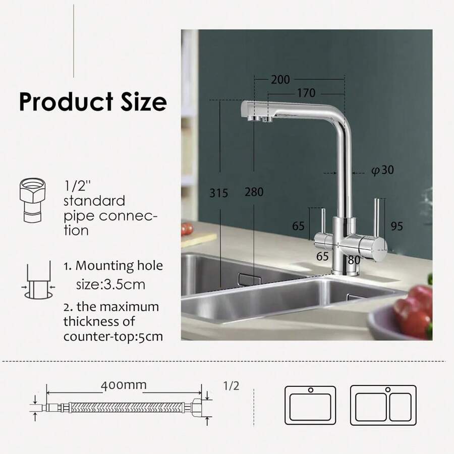 3 Way Water Filter Taps Swivel Spout Pure Drinking Water Kitchen Sink