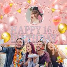 1 cái Chủ đề vàng hồng tùy chỉnh với tên và ảnh Biểu ngữ sinh nhật vàng hồng được cá nhân hóa cho bữa tiệc Trang trí phông nền mừng sinh nhật - vàng hồng - Xem 6