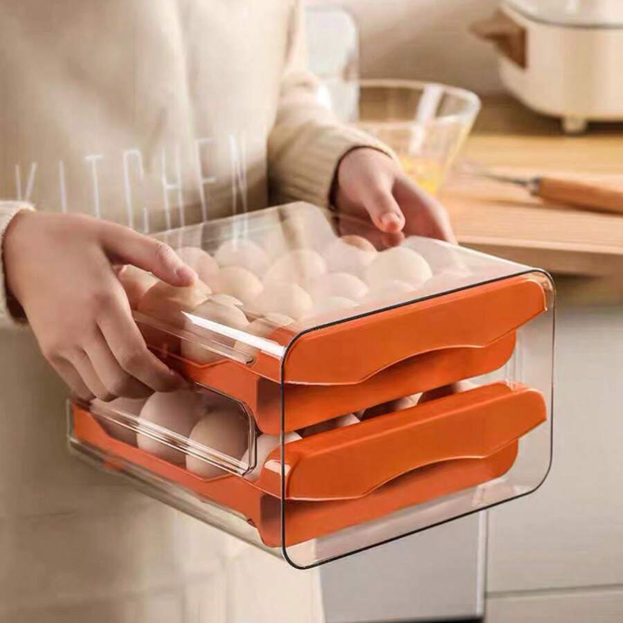 Acrylic Egg Holder Organizer 2 Tiers Capacity For 32 Eggs For Multipurpose Refrigerator - 橘色 - 查看 1