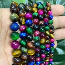 Natürliche Tigeraugen Perlen in Lila, Grün, Blau und Gold, runde Perlen zum Selbermachen von Armbändern und Halsketten für die Schmuckherstellung, 15 Zoll Strang, 6/8/10/12mm