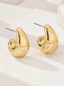 1 Pair Minimalist Gold Water Drop Stud Earrings, Thick Style For Women - Gold - View 2